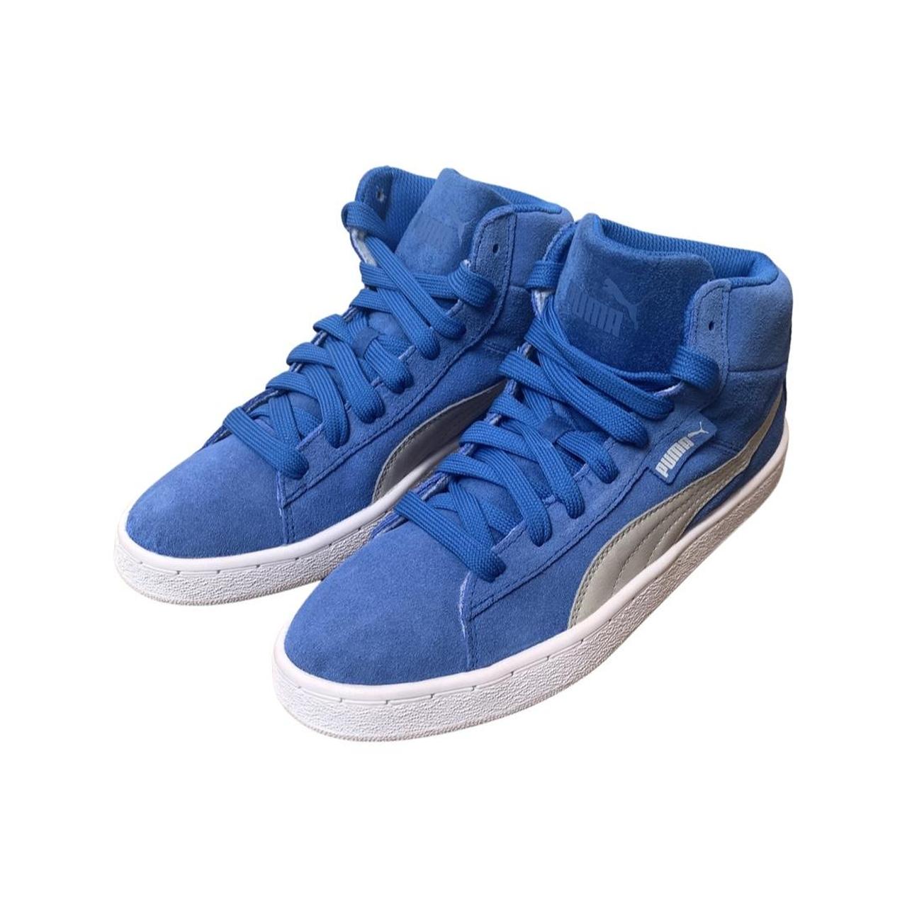 Puma Women's Blue and Grey Trainers Depop