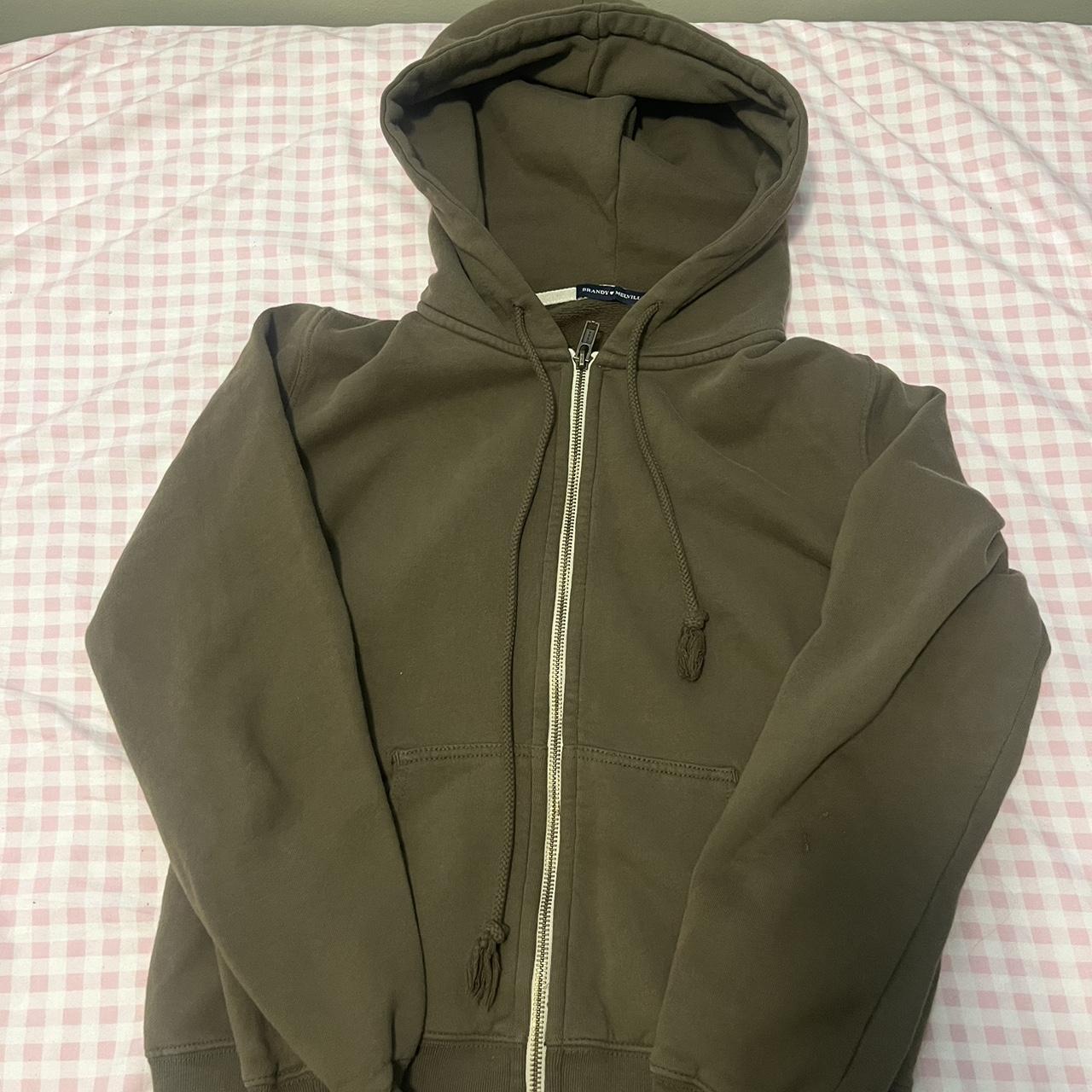 Brandy Melville olive green and cream christy hoodie