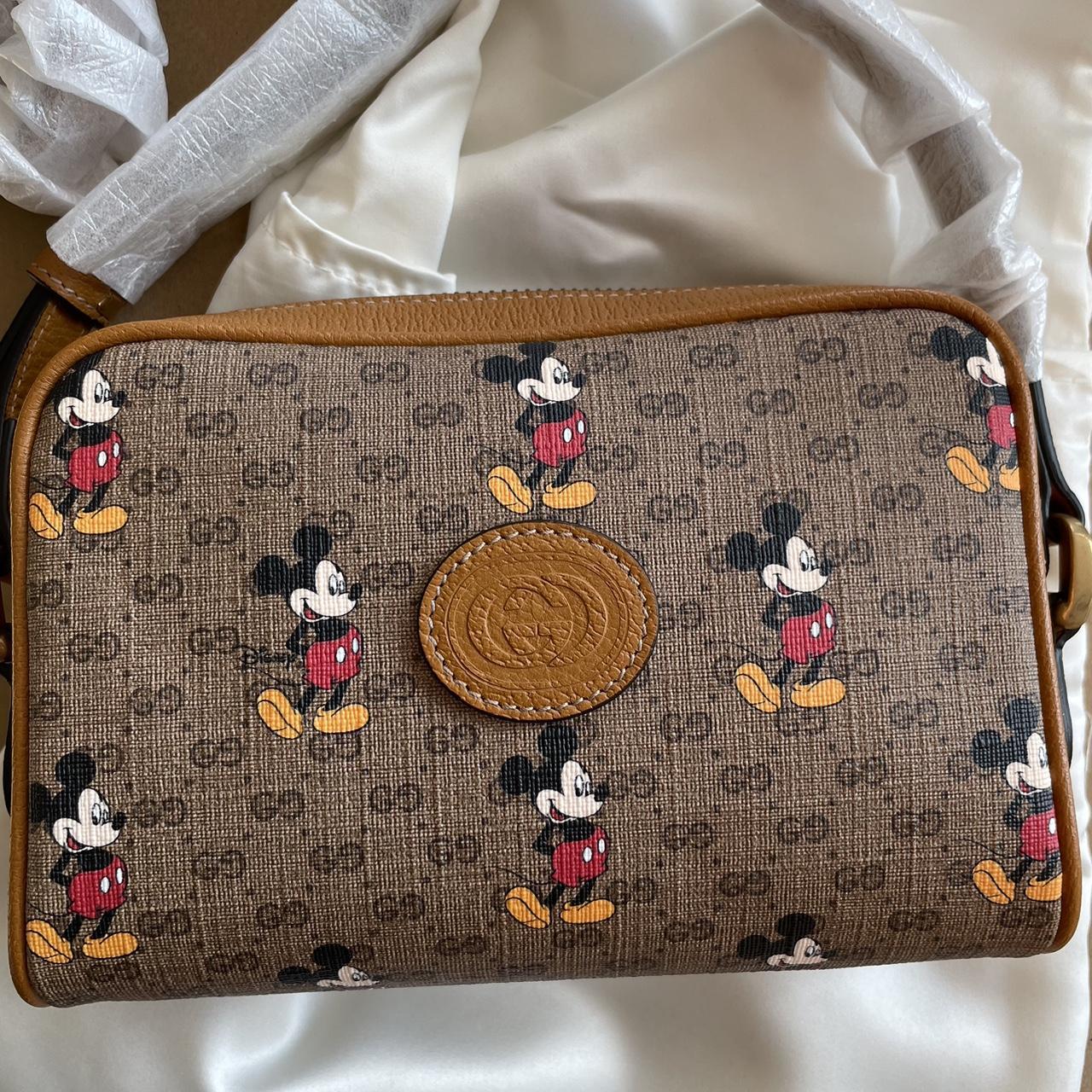 Gucci Disney Mickey Mouse Flap Shoulder Bag Printed Mini GG Coated Canvas  Small Brown 2049291