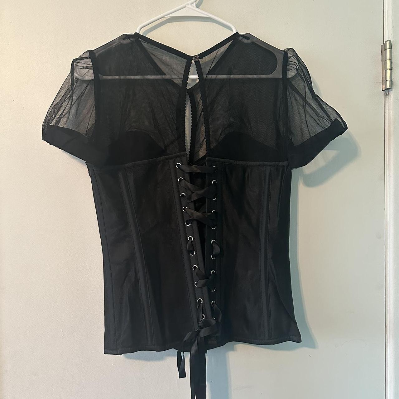 INSTANT SHAPE BLACK MESH CORSET WITH SEMI-SHEER SLEEVES