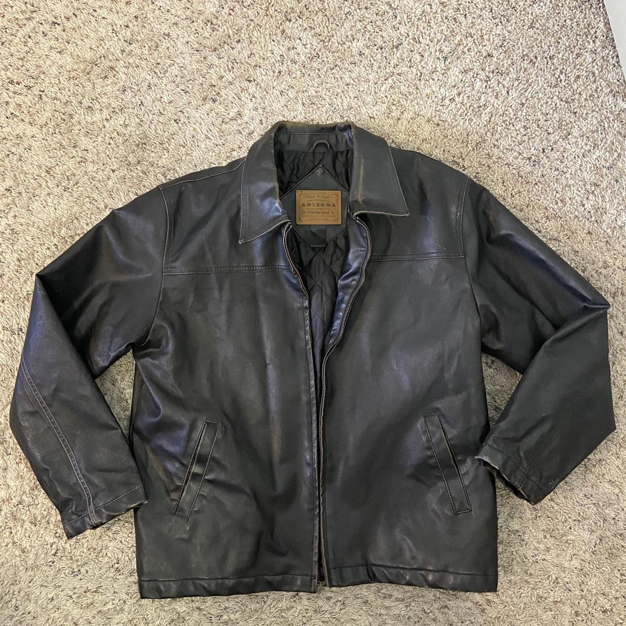 Black leather jacket w/ natural... - Depop