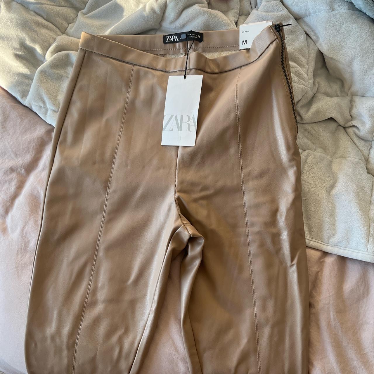 Zara tan leather pant leggings with tags still on - Depop