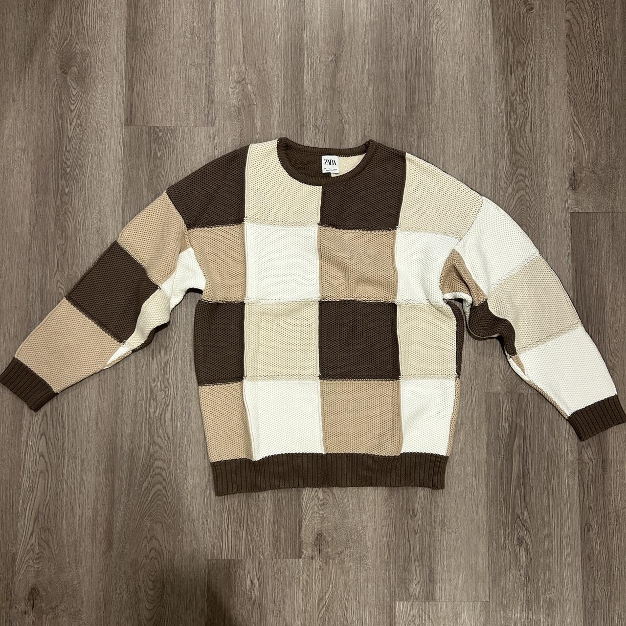 Zara Color Block Sweater Color: White, Beige,... - Depop