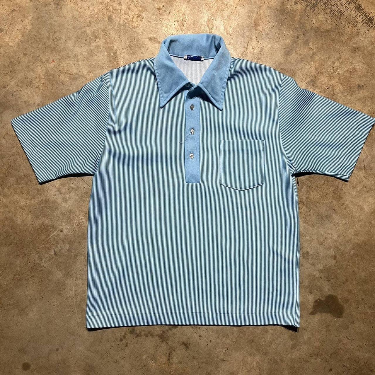 Vintage 60s/70s Towncraft JCPenney Blue Striped Polo... - Depop