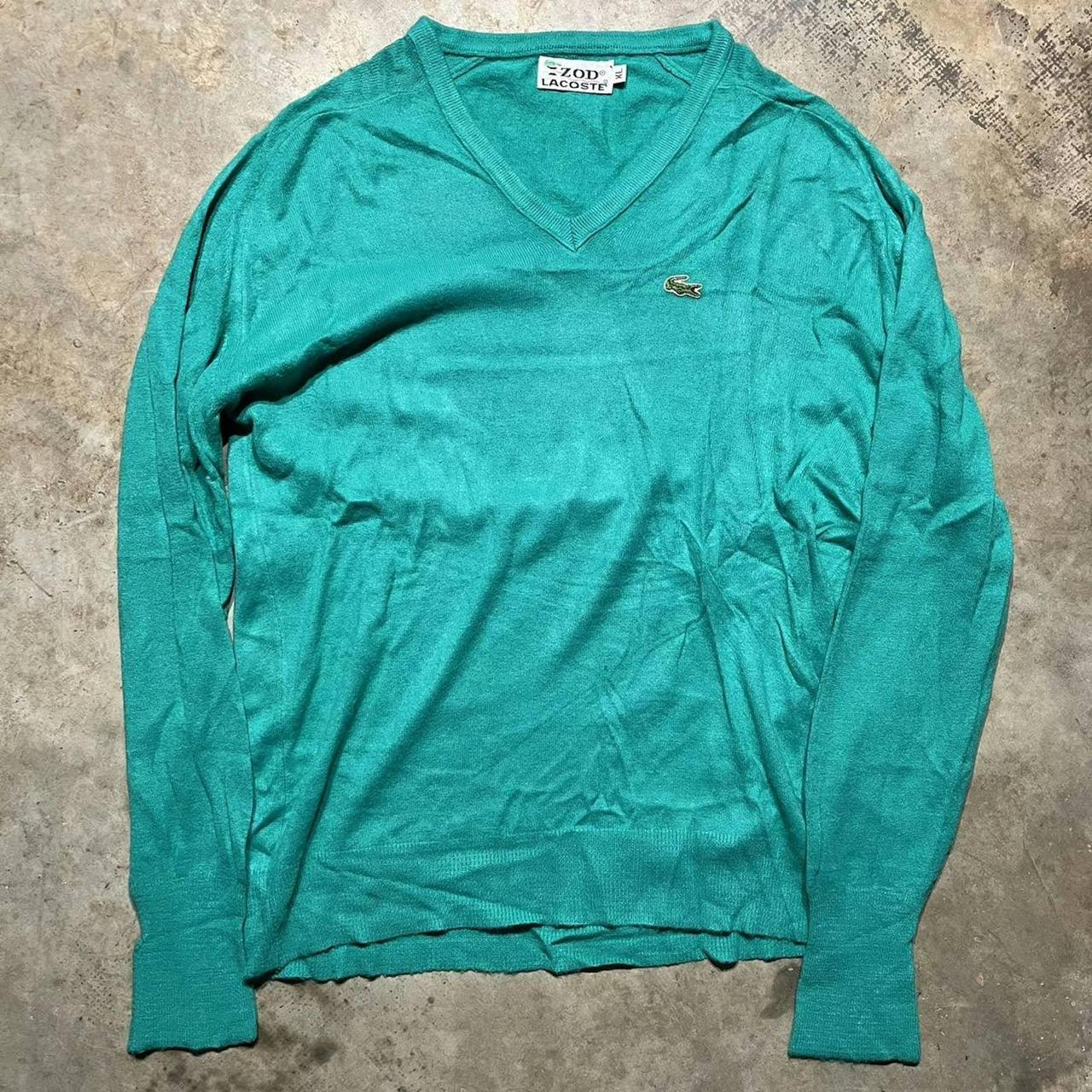 Vintage 70s Izod Lacoste Turquoise Acrylic V-Neck... - Depop