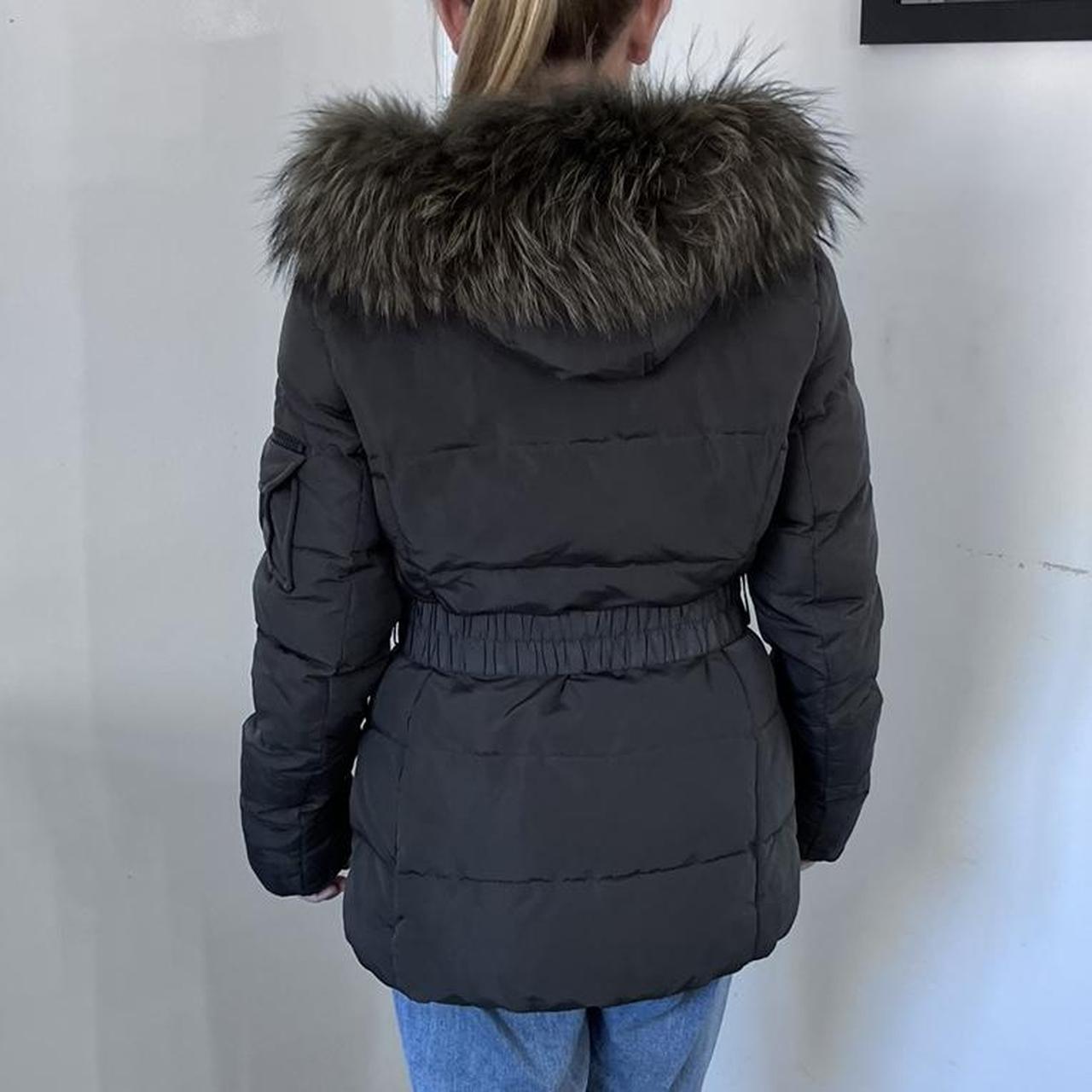 grey coat with fox fur hood, bought from a boutique,... - Depop