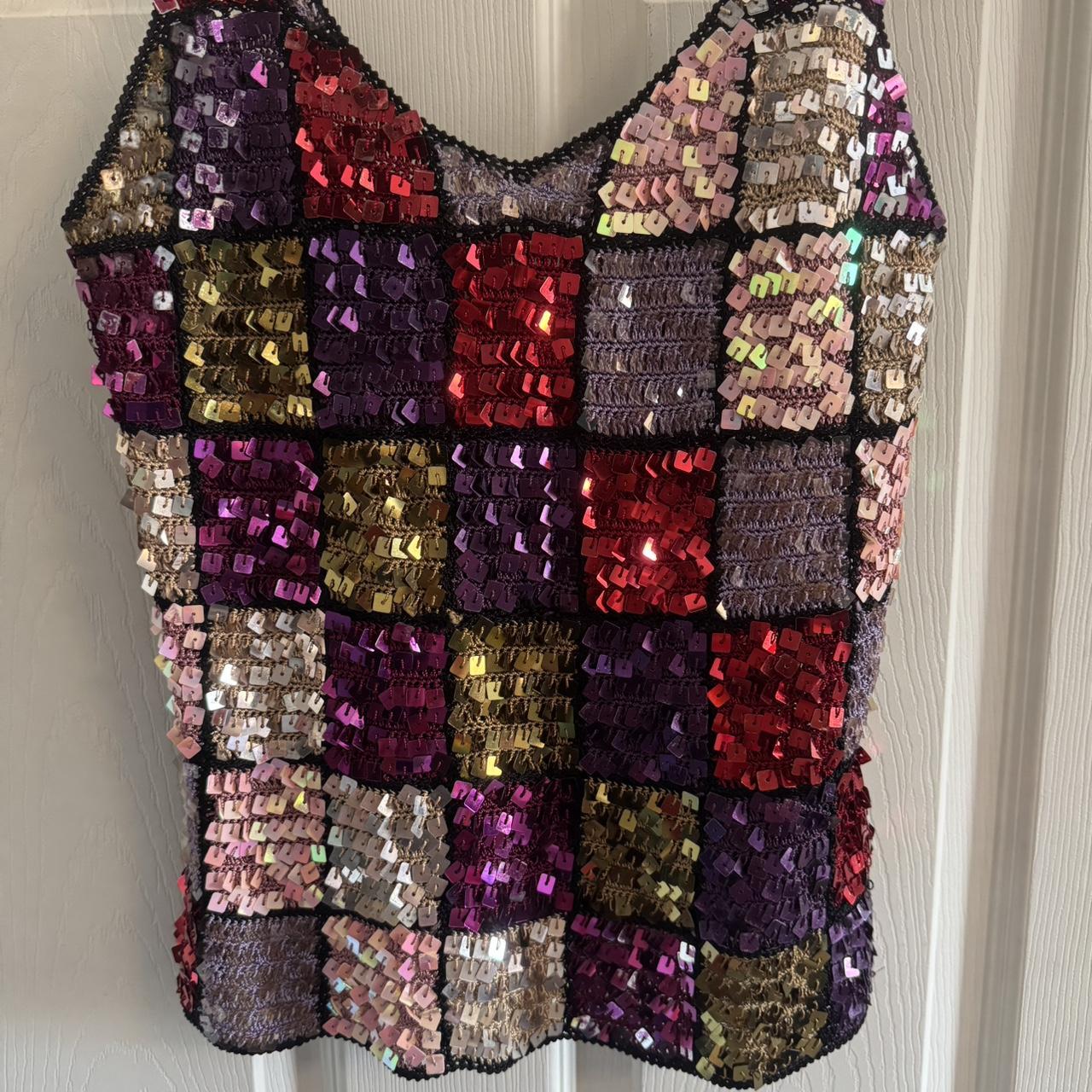 Women's Tank top - Multi - M – Sequin patchwork t… - image 2