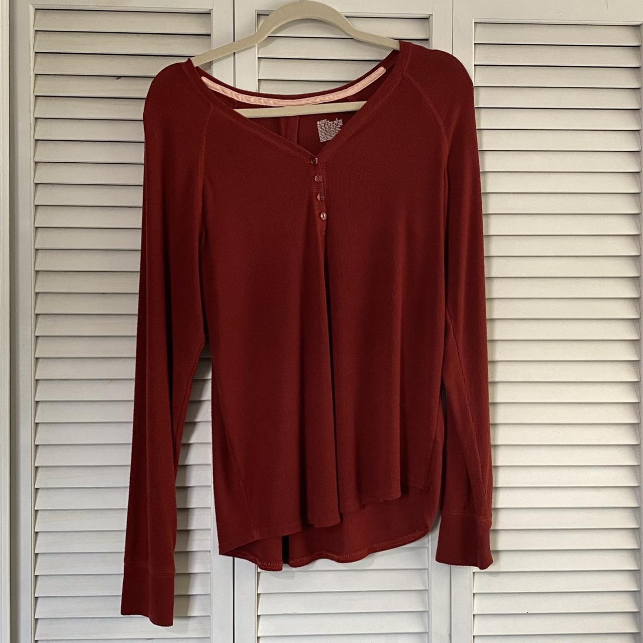 Red/Burgundy Henley shirt. Perfect for fall. Very... - Depop