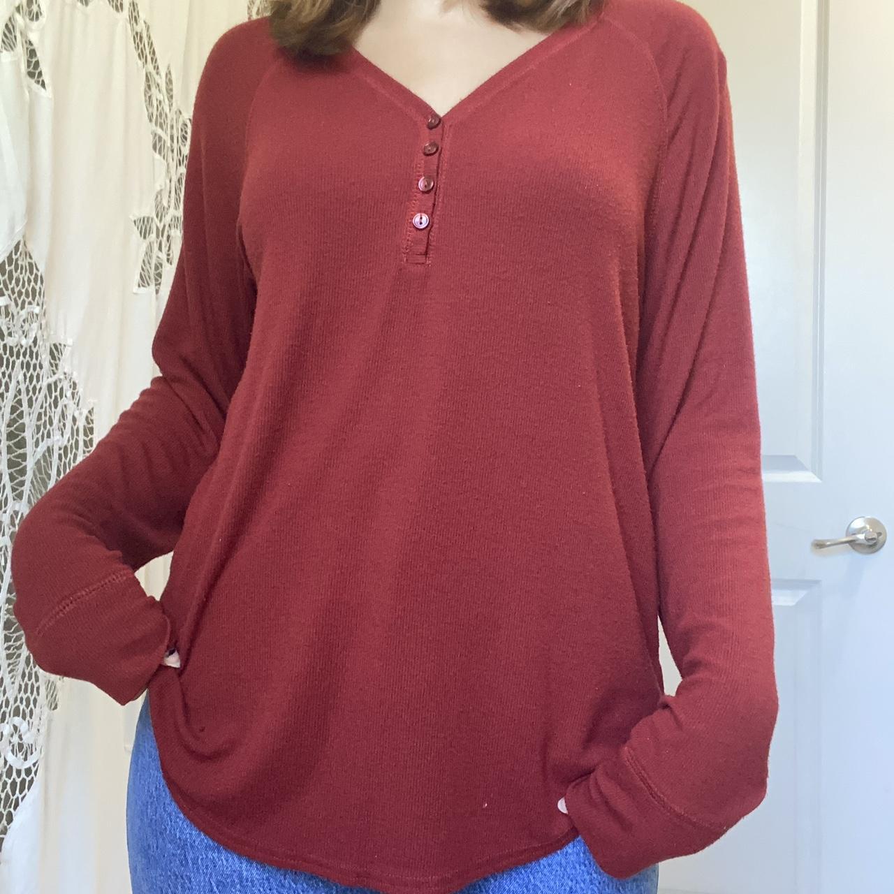 Red/Burgundy Henley shirt. Perfect for fall. Very... Depop