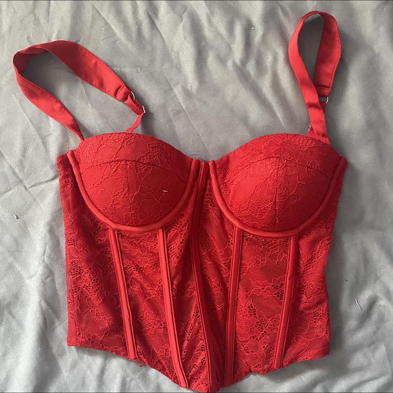 Oh Polly Women's Red Corset | Depop