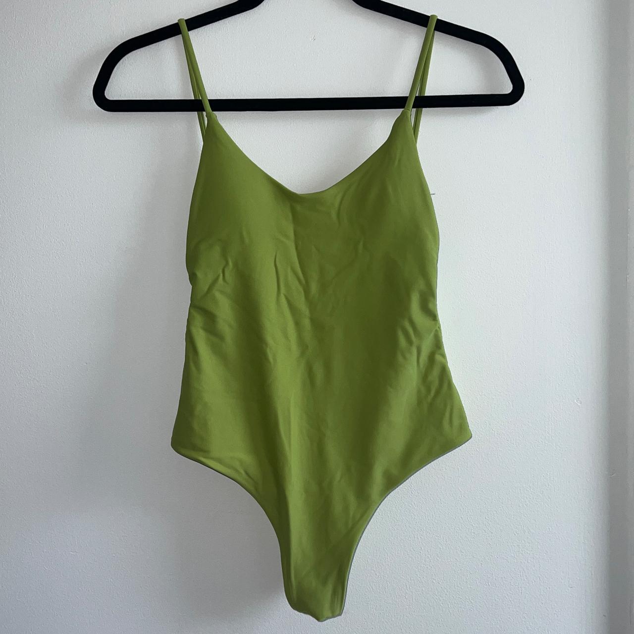 Green one-piece swimsuit cheeky fit; removable cups;... - Depop