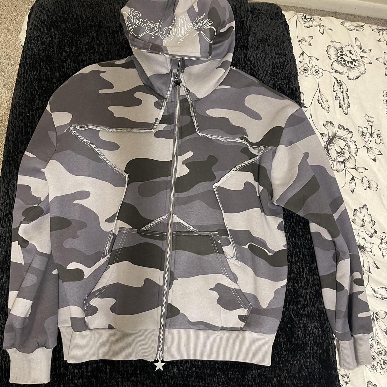 NAMED COLLECTIVE camo star zip up in grey size... - Depop
