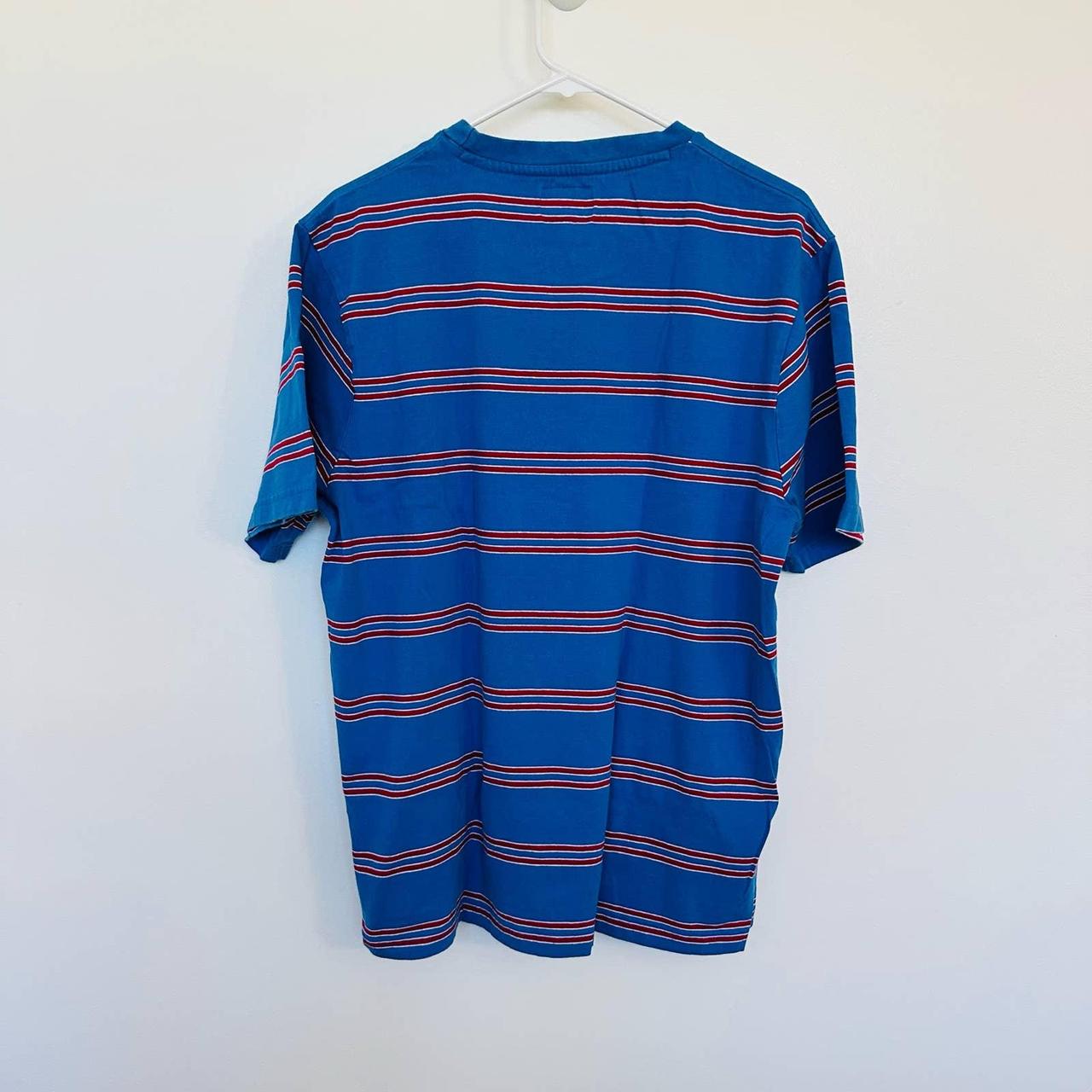 Stussy Red and Blue Striped Short Sleeve T-Shirt.... - Depop