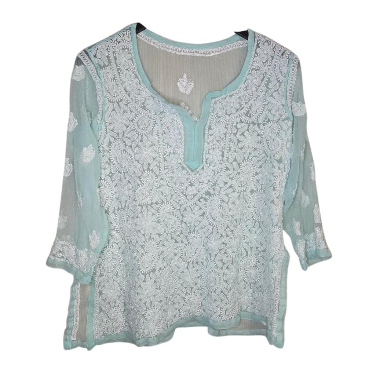 Source Unknown Women's Blouse - Green/White - L –… - image 1