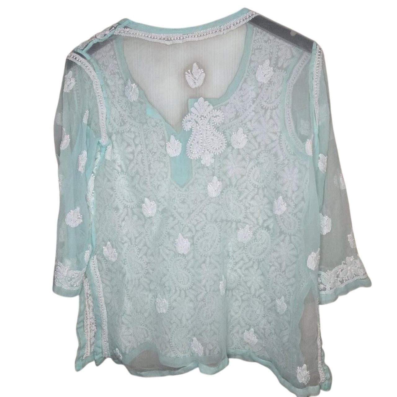 Source Unknown Women's Blouse - Green/White - L –… - image 3