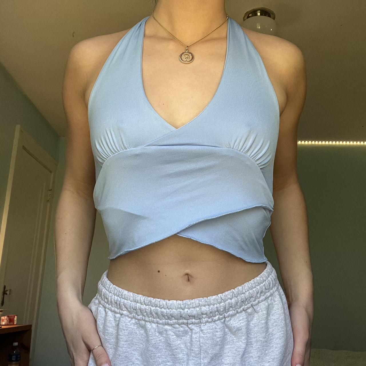 Tan Halter Top size: not labeled (stretchy so fits - Depop