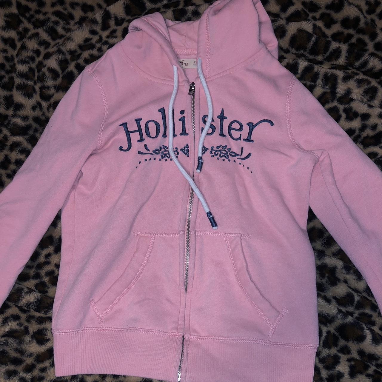 Pink Hollister Zip Up (says size xs but can fit... - Depop