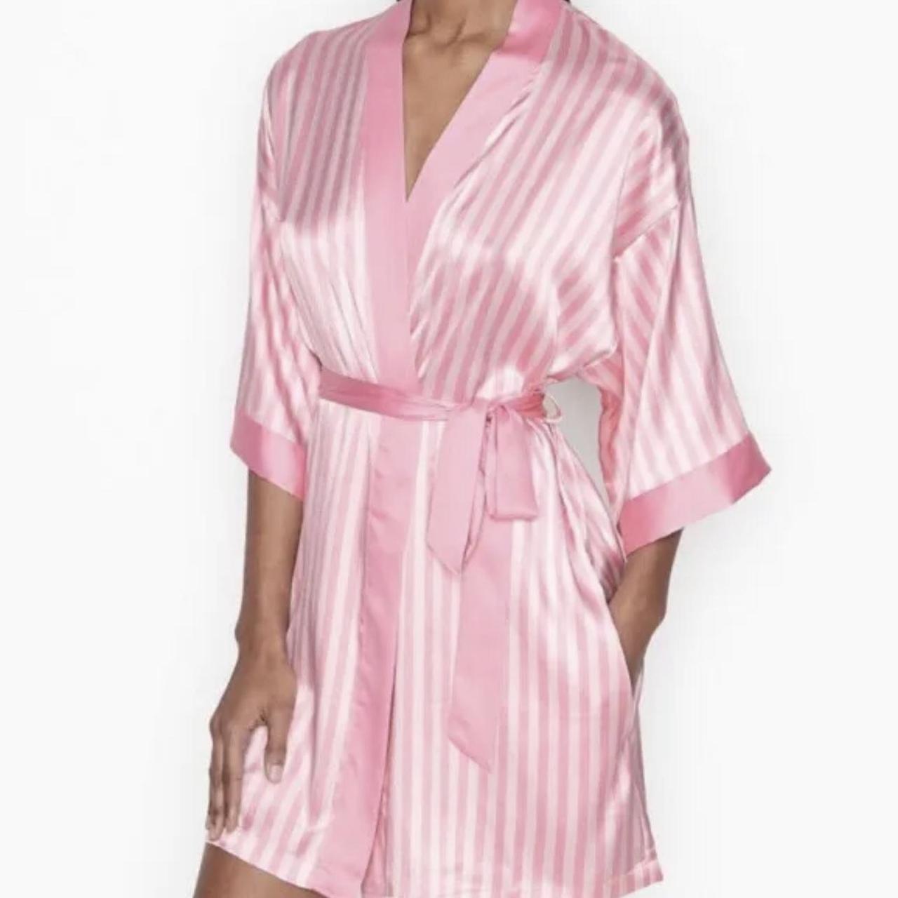 victoria’s secret silk robe striped pink and white... Depop