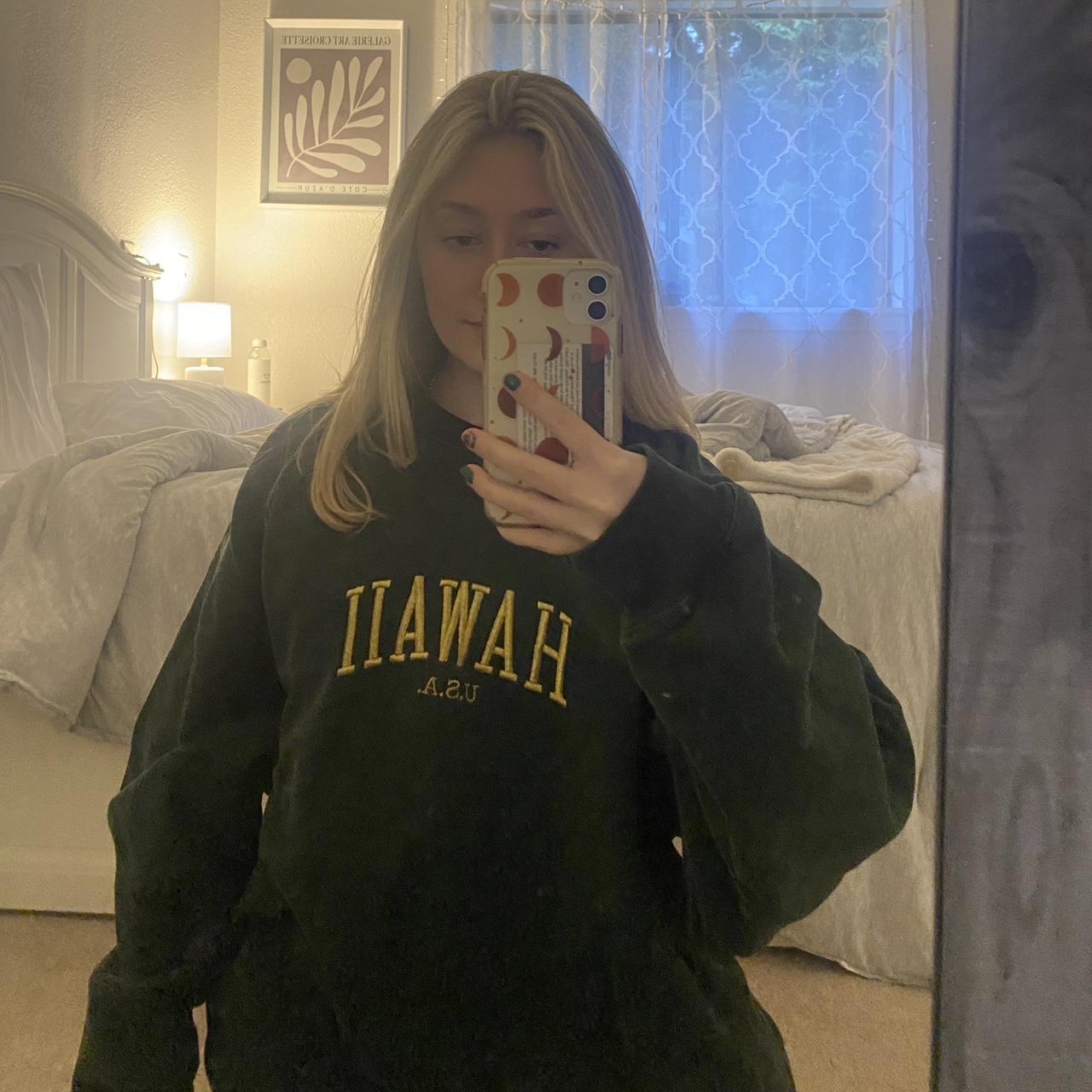 brandy melville green oversized hawaii crewneck! has... Depop
