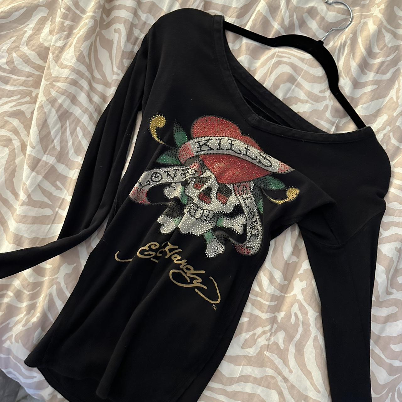 Ed Hardy Women S Black T Shirt Depop   P0 