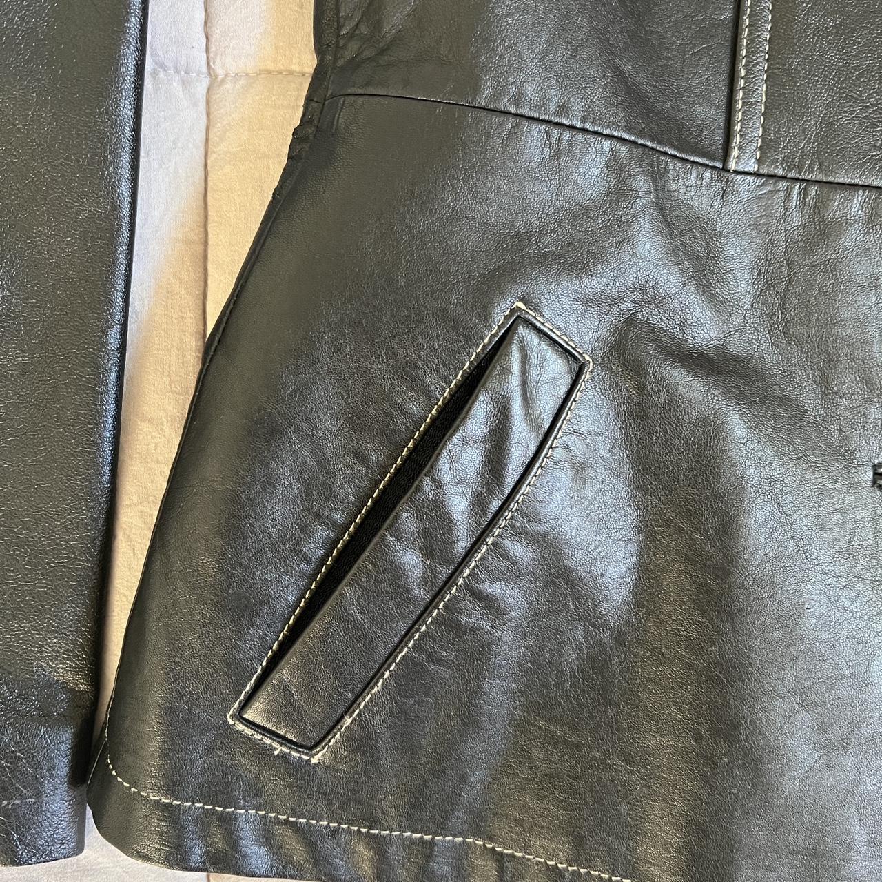 Leather Jacket with Contrast... - Depop