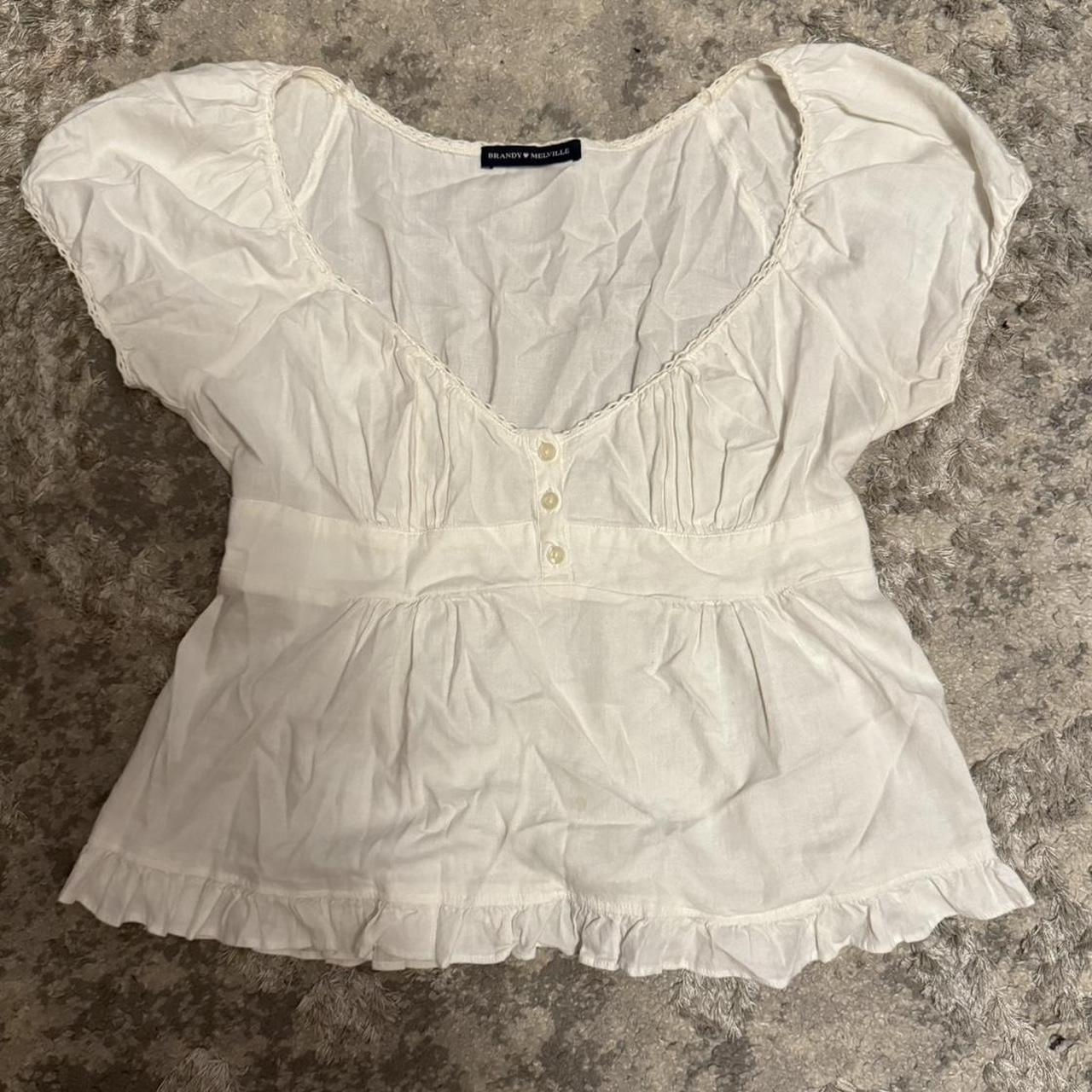 brandy melville white babydoll top worn once... - Depop