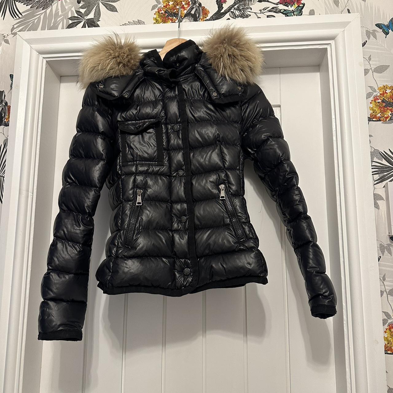 Moncler coat for sale! Second hand! Black with fur.... Depop