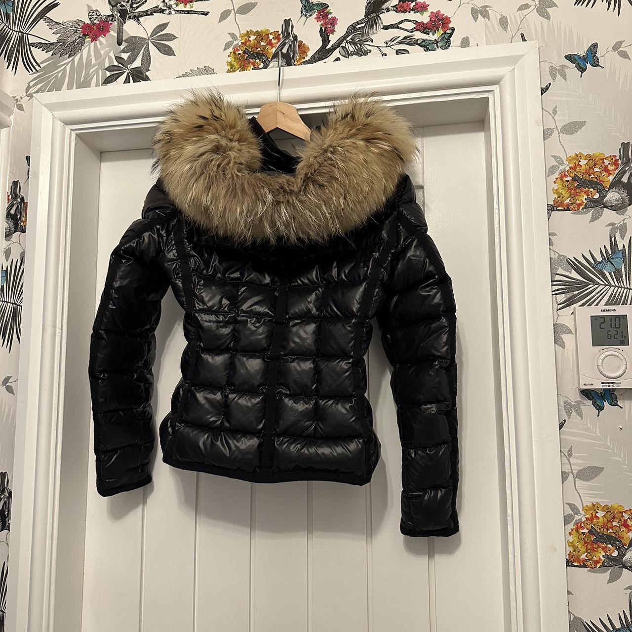 Moncler coat for sale! Second hand! Black with fur.... Depop