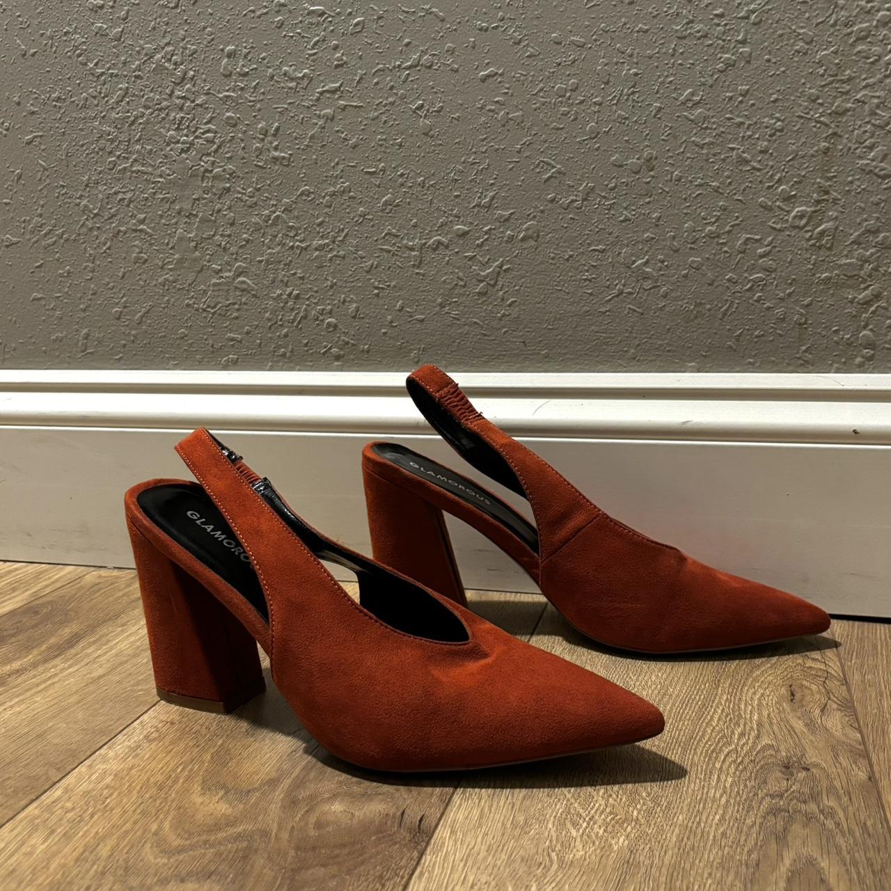 Lightly worn glamorous burnt orange triangle heels Depop