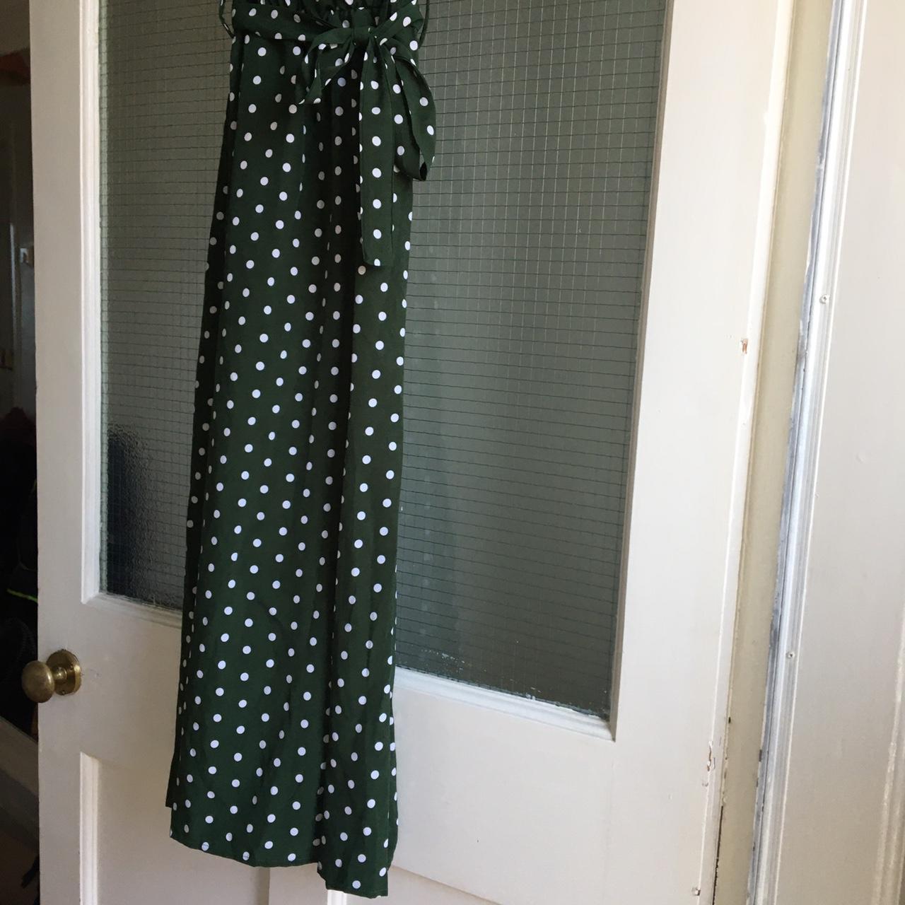 Dark green wrap dress with white polka dots.... - Depop