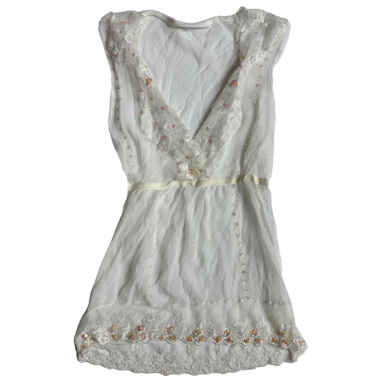 y2k white mesh and lace sequined babydoll tank ♡... Depop