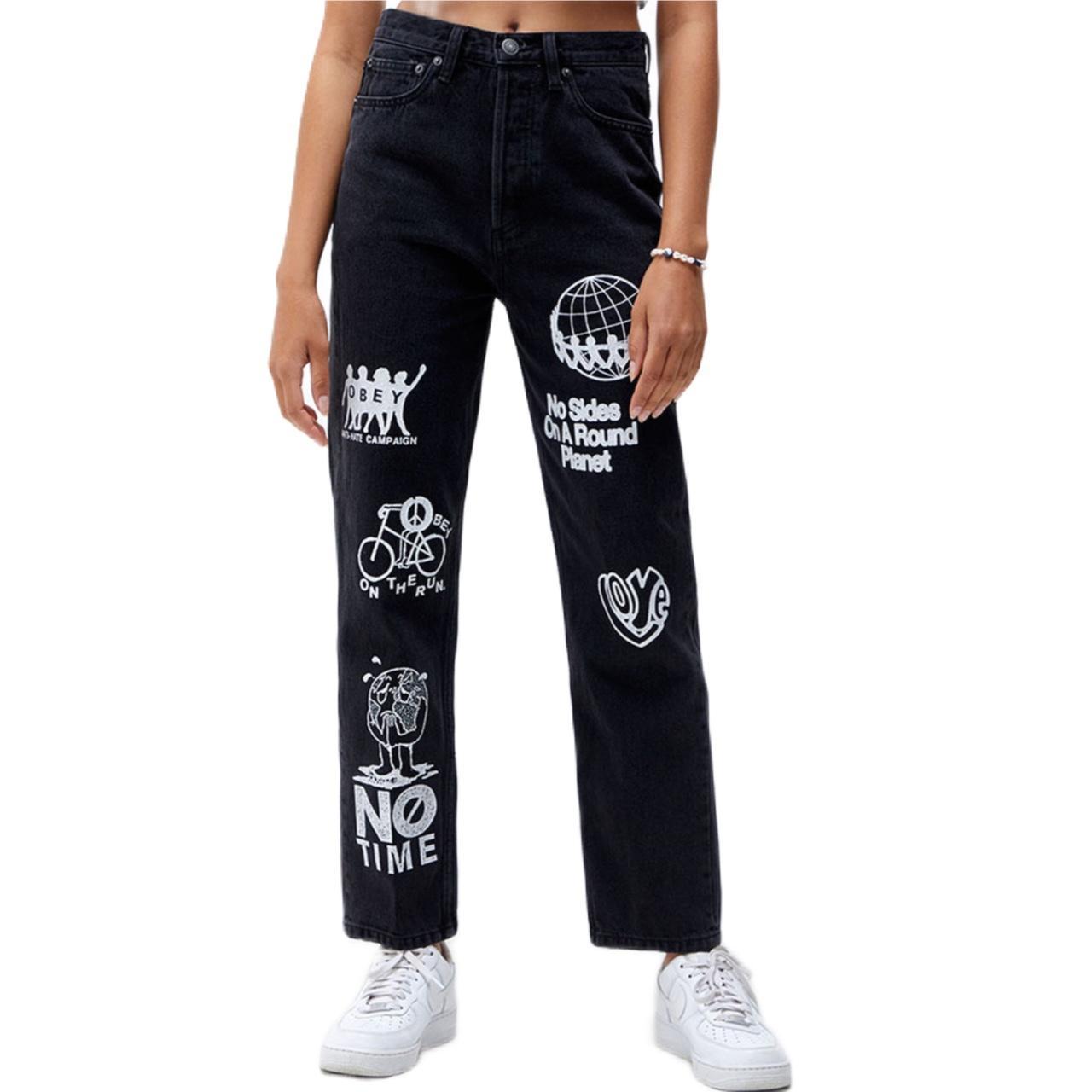 Obey women’s black and white “Taylor” jeans high... Depop
