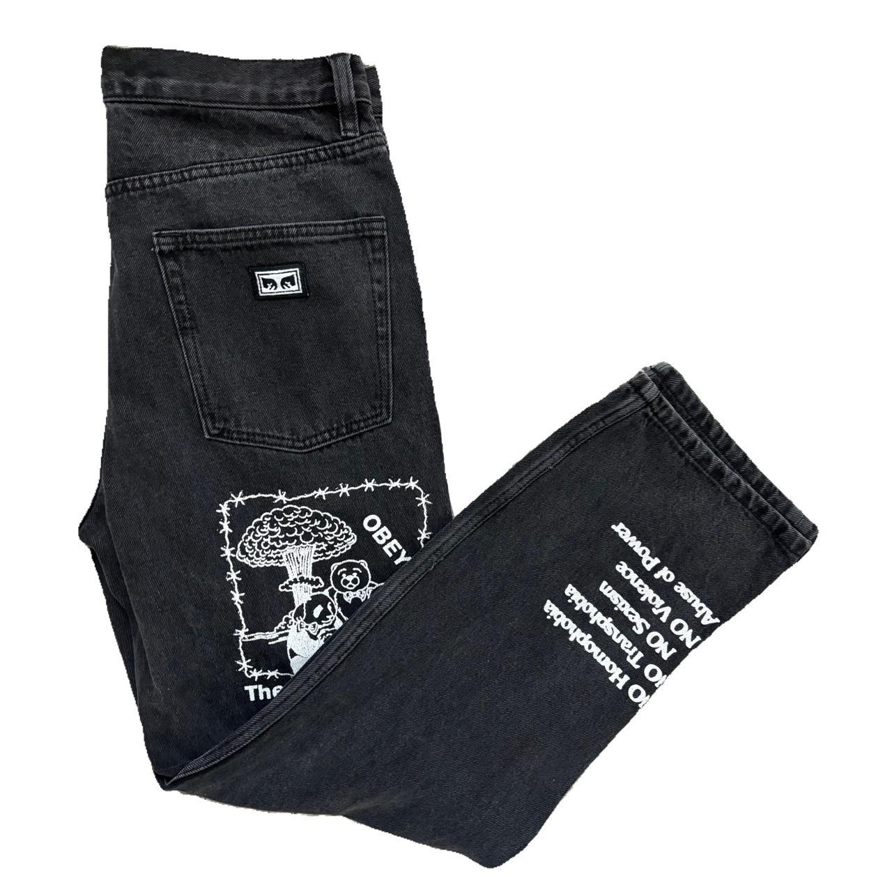 Obey women’s black and white “Taylor” jeans high... Depop