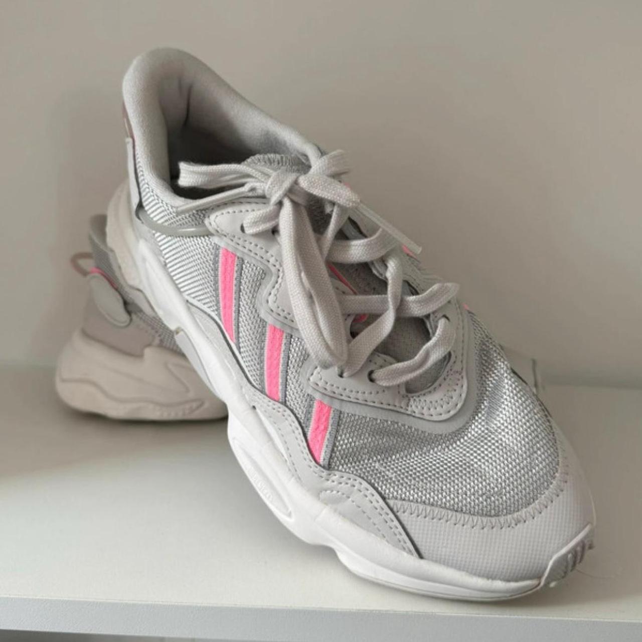 Adidas grey with pink stripes hotsell