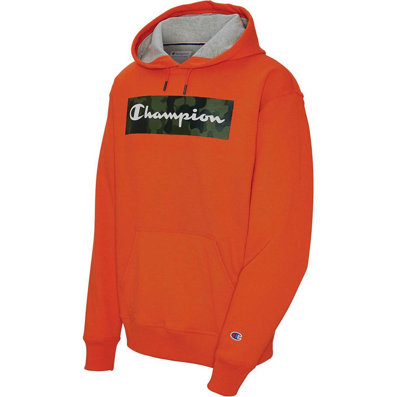 Champion Men s Orange Hoodie with Camo Box Logo