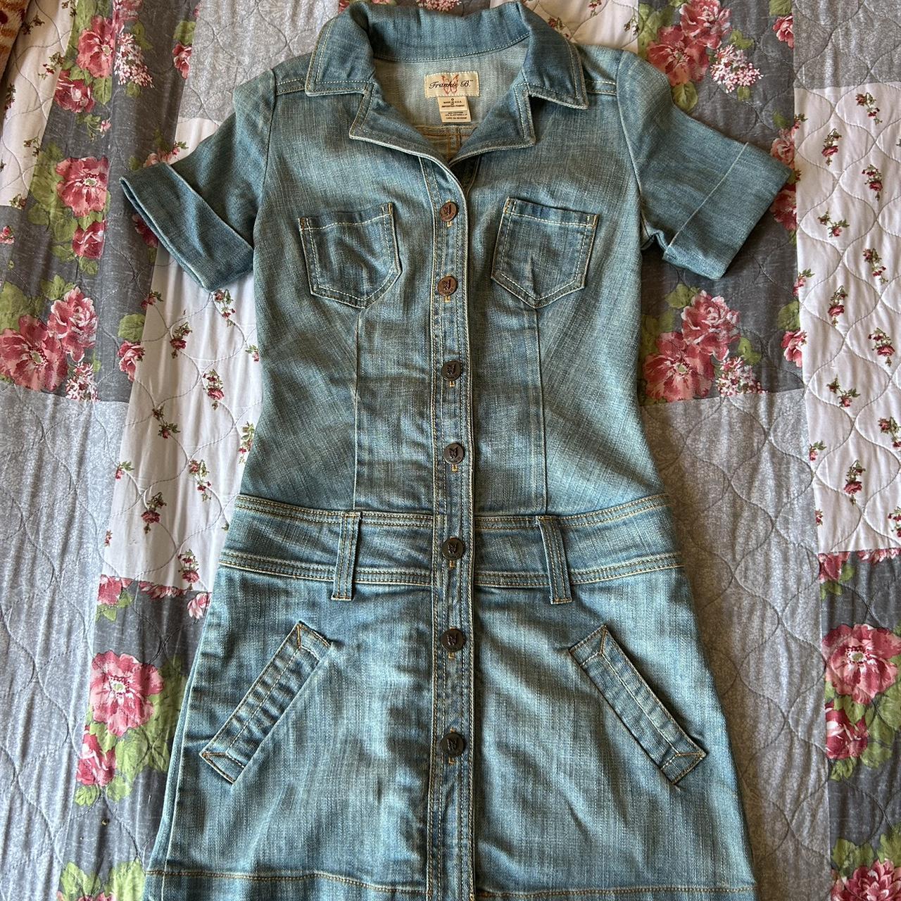 2000s vintage denim button dress, best fits a size 0... - Depop