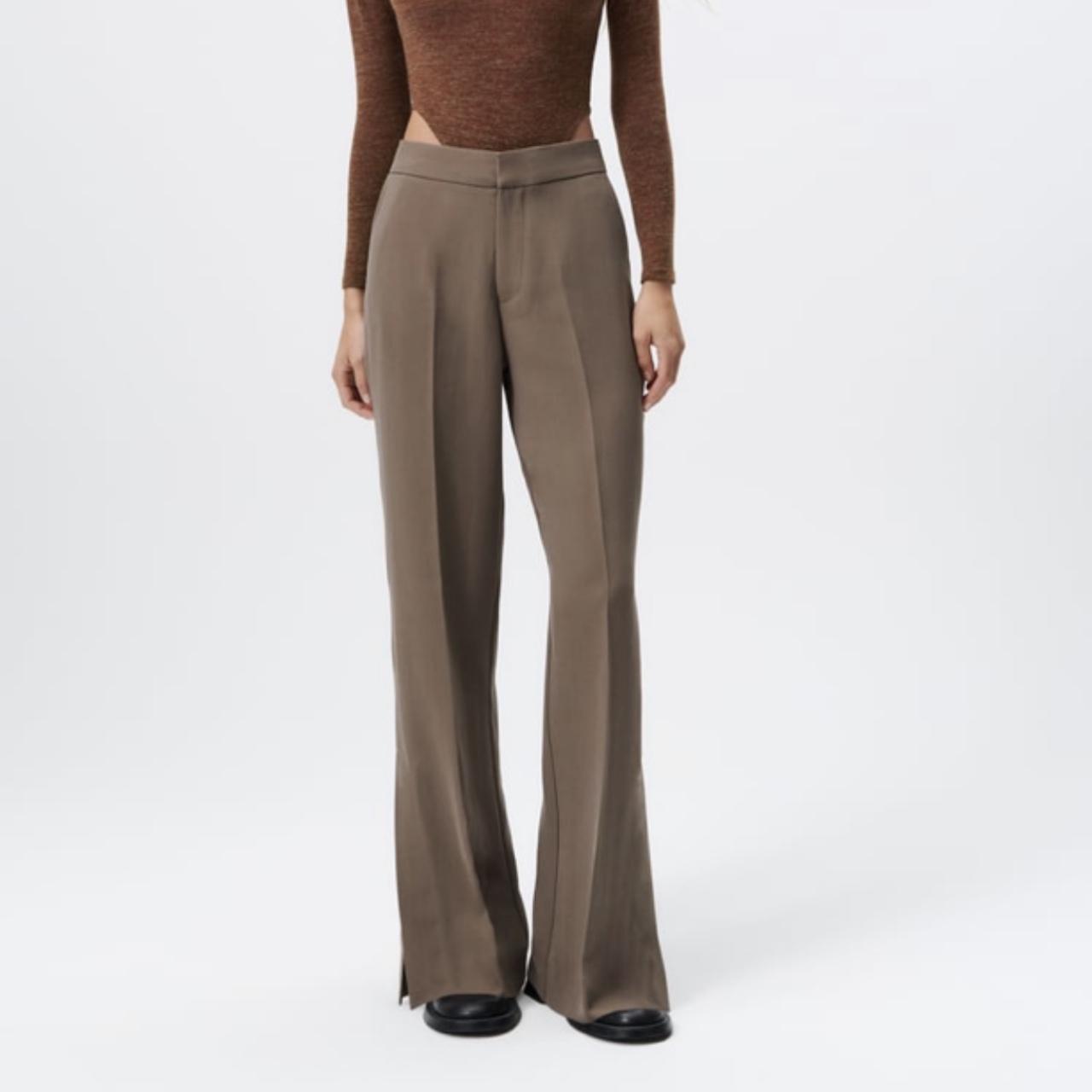 Zara full length masculine trousers in taupe grey.... Depop