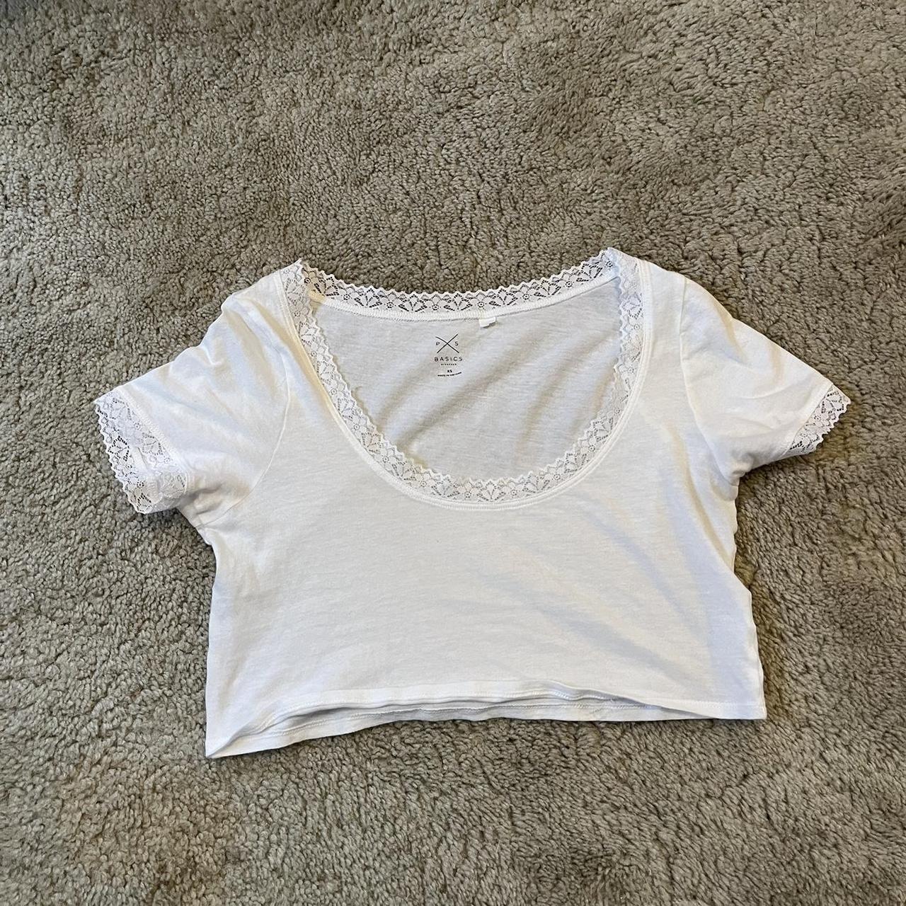 Super cute coquette dainty lace white baby tee top!!... - Depop