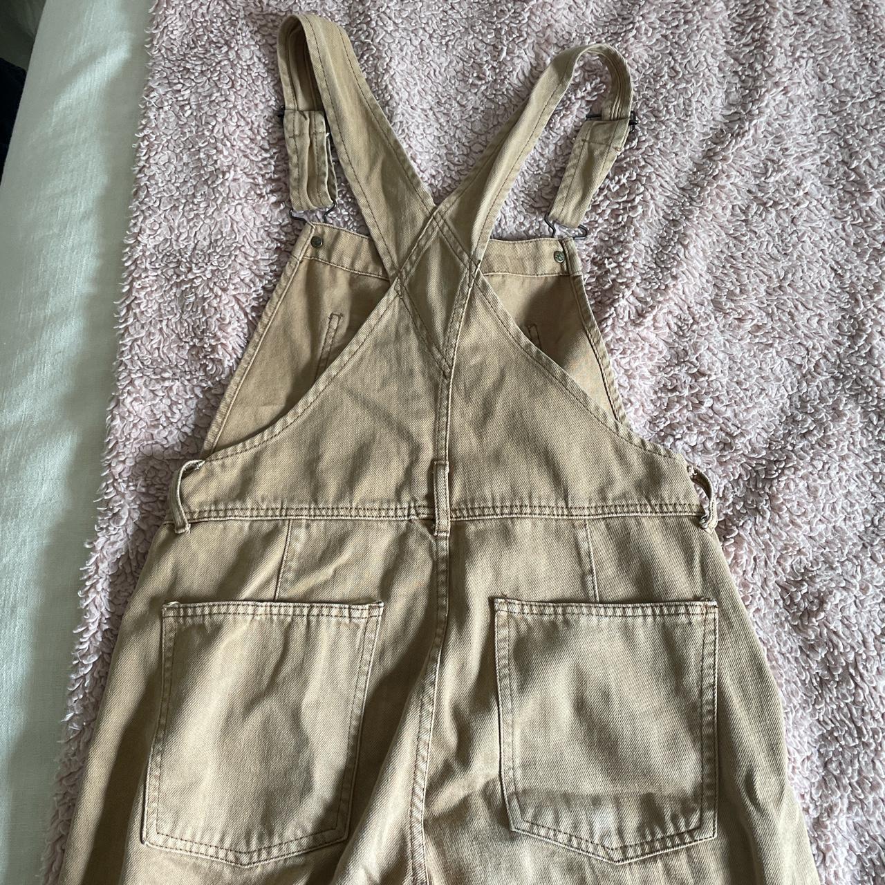 Free People Women's Tan and Brown Dungareesoveralls Depop