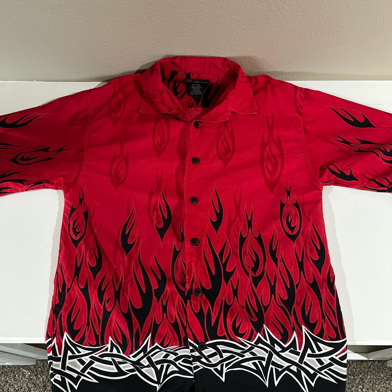 Vintage 90s Y2K No Boundaries Button Down Shirt Cotton Flames