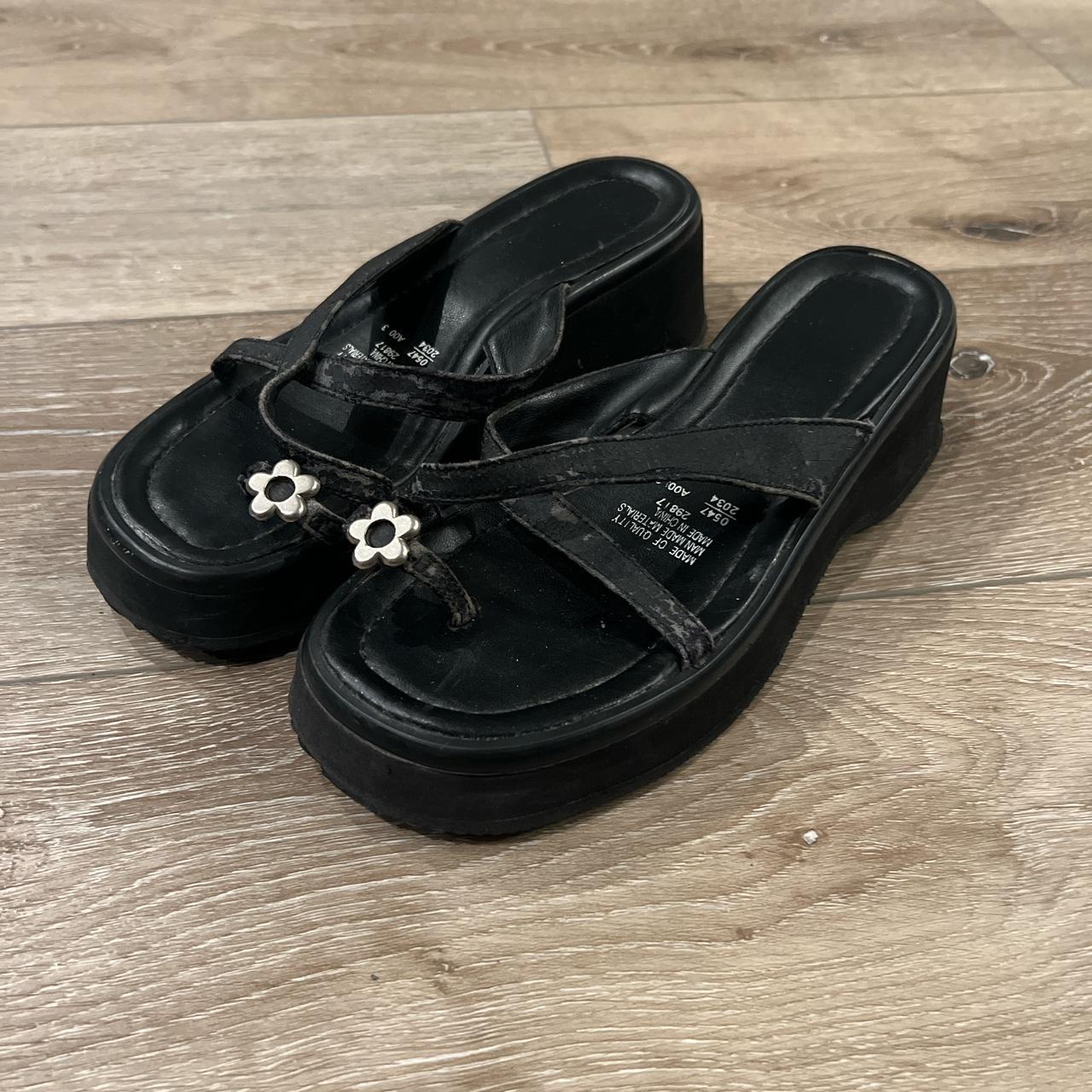 cute black strappy sandals with a cute flower charm... - Depop