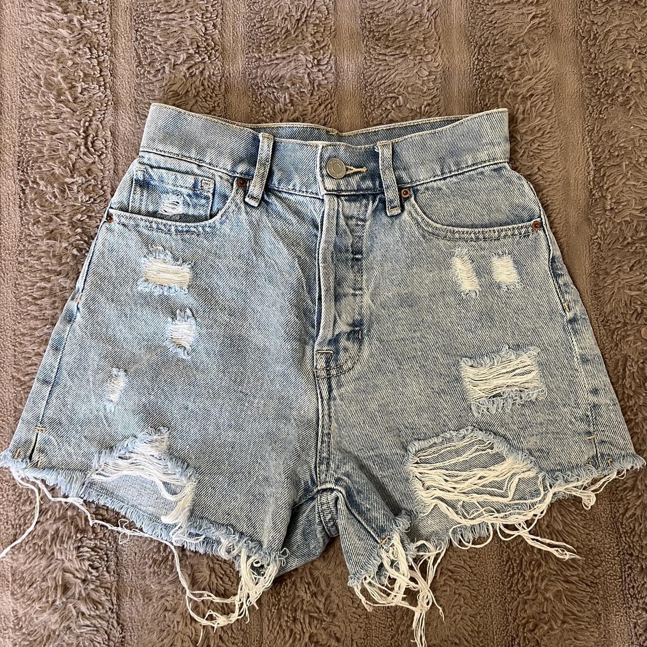 pacsun light denim high rise icon short. size 23 - Depop