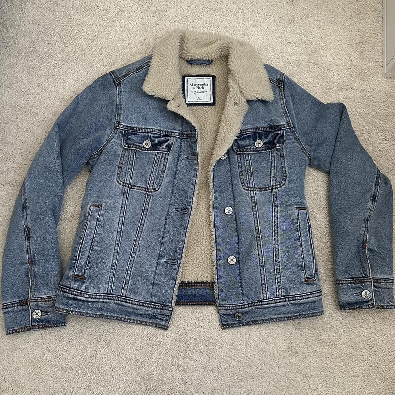 abercrombie & fitch denim jacket with sherpa on the... - Depop