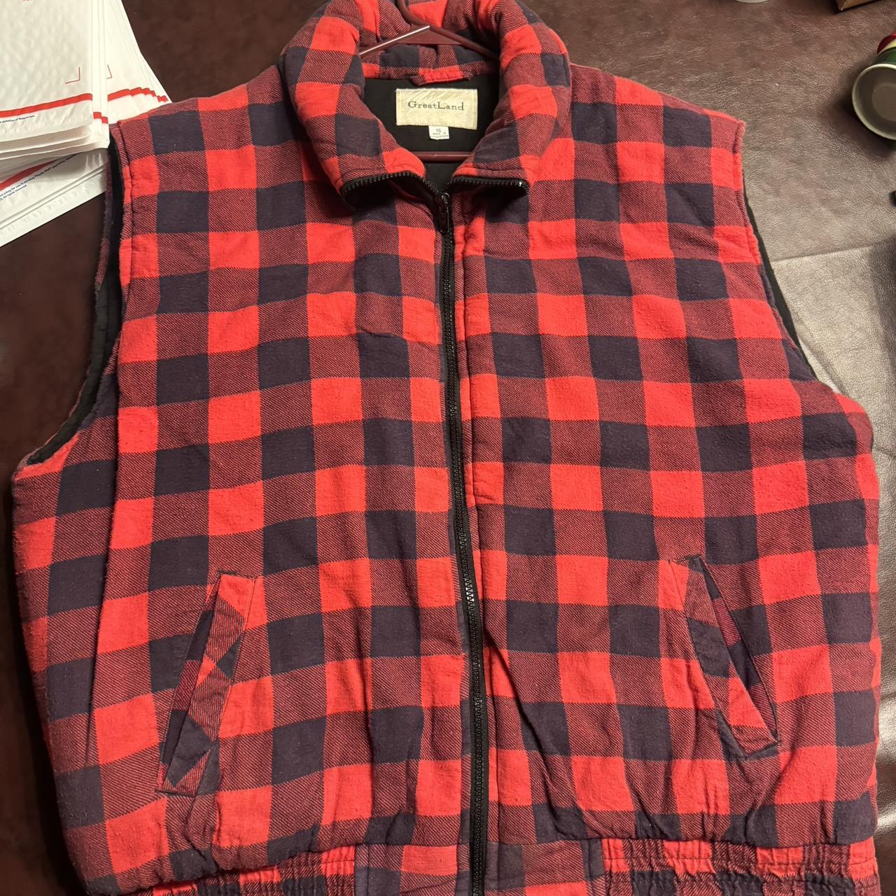 Vintage 80's Greatland Men's Vest Flannel Red Black... Depop