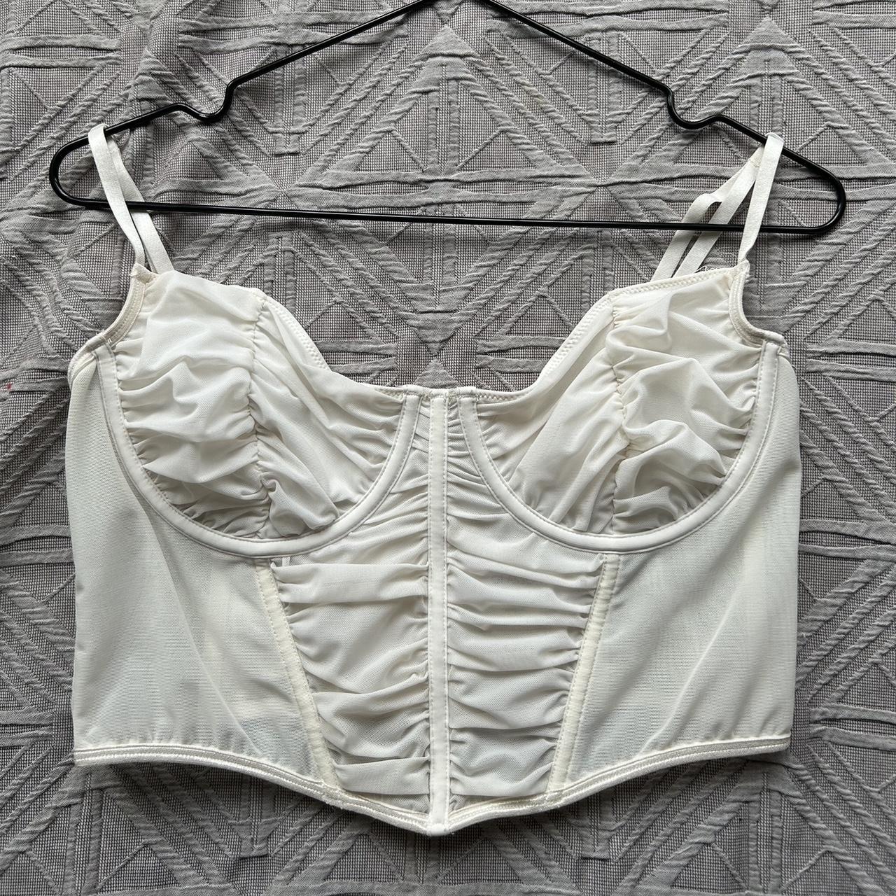 White corset top Bodes is see through bra isn’t... - Depop