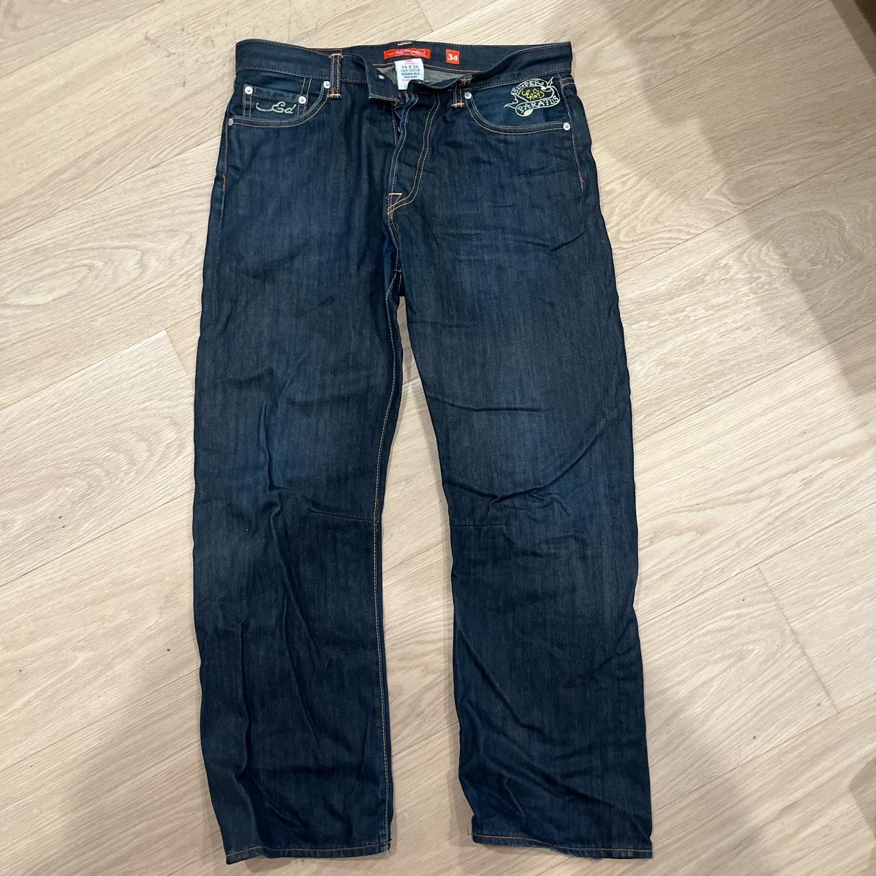 パンツ Ex hardy 2000 grunge y2k Vintage ed hardy jeans Y2K Tear on the bottom | Depop