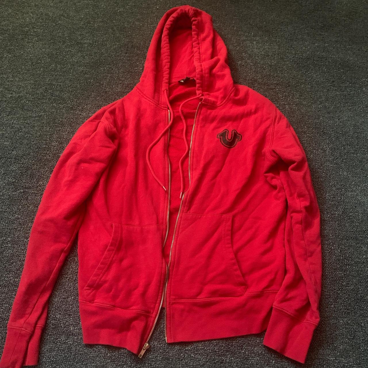 True Religion Brand Jeans Hoodie Red and Black. Depop