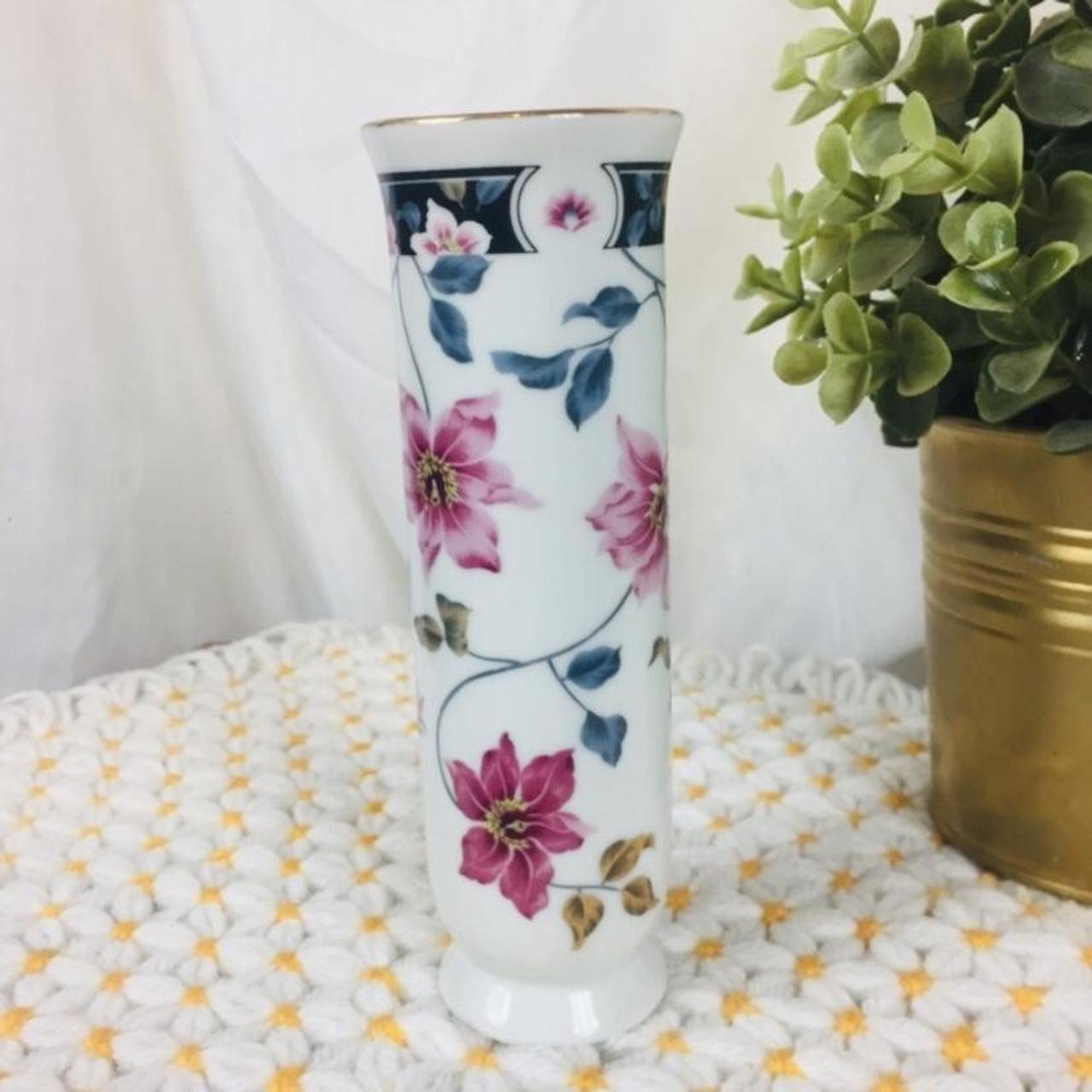 Vintage 80s 90s Otagiri Supreme Floral Vase Small... - Depop