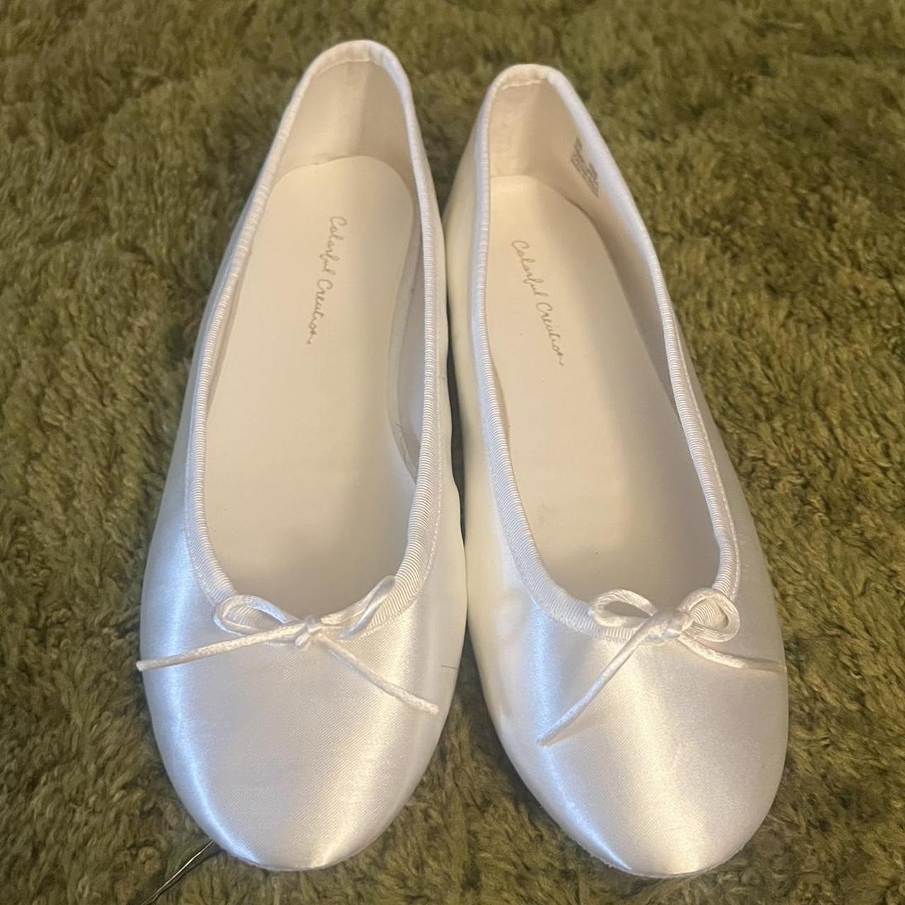 Beautiful Elegant White Silky Ballet Flats. These... - Depop