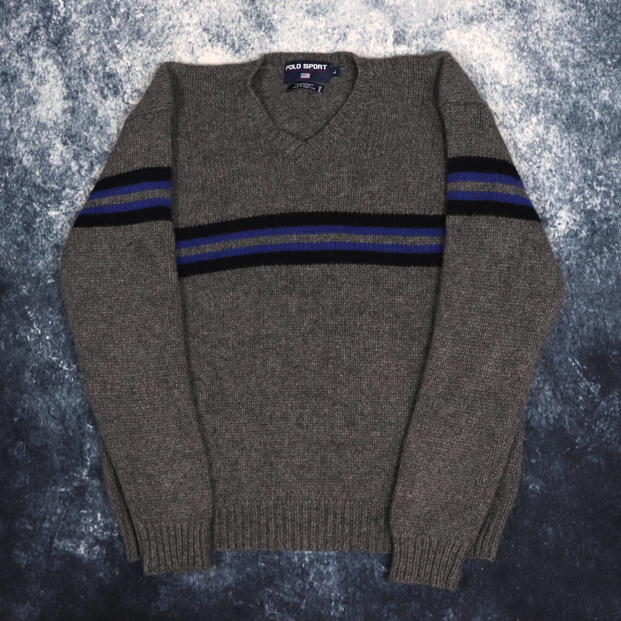 Ralph Lauren Men's Grey and Blue Jumper | Depop